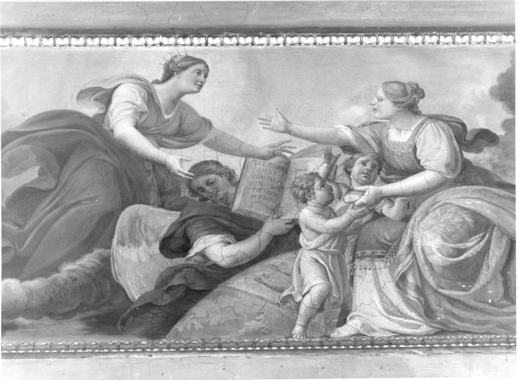 trofei d'armi, emblemi, angeli e cherubini (decorazione pittorica) di Manno